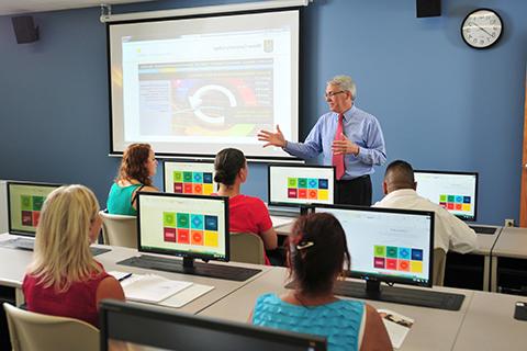 Student in lecture in classroom